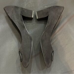 Vtg Black Coach & Four Womens Suede‎ Small Chunky Heels With Black Buckle Sz 10